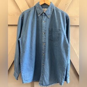 Vintage Y2K Denim Button Down Shirt Mens M Blue Workwear Grunge Skater
